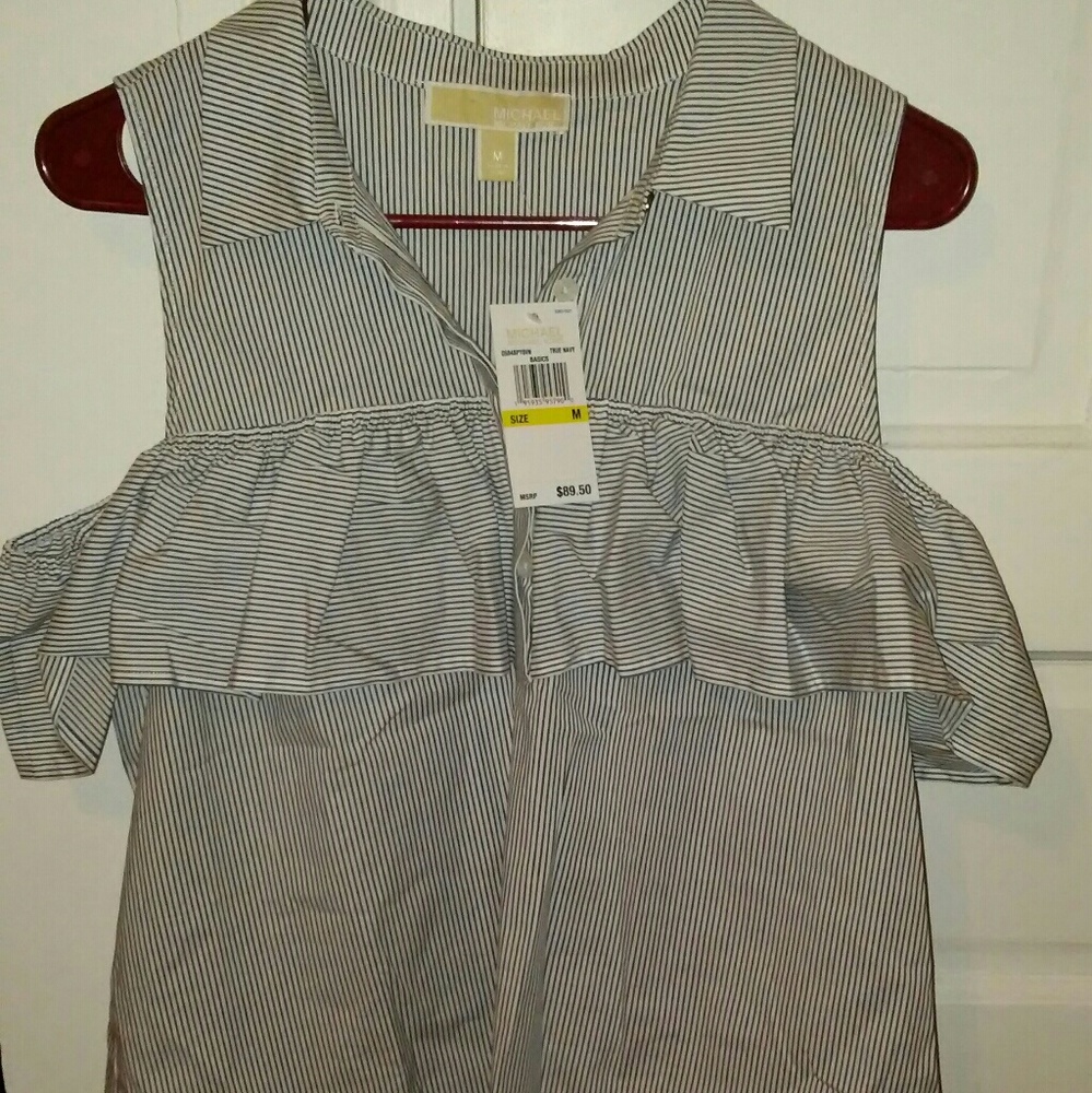 Michael Kors Striped Cold Shoulder Blouse